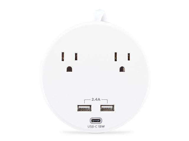 CyberPower P205UC 2-Outlet Round Surge Protector with 2x USB-A and 1x USB-C Port, White