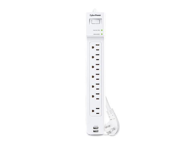 CyberPower P704URC1 7-Outlet Surge Protector with 2x USB-A Port, White