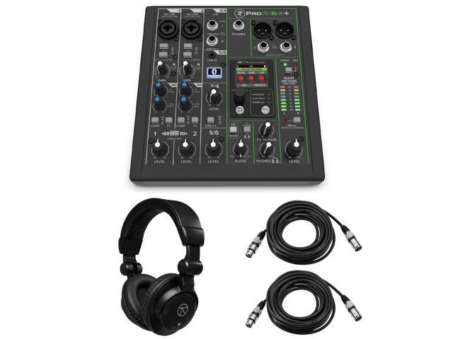Mackie ProFX6v3+ 6-Channel Bluetooth Analog Mixer with Enhanced FX, Bundle with TAPH100 Headphones and 2x 25' 3-Pin XLR Microphone Cable