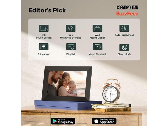 Cozyla 10.1' WXGA Wi-Fi Touchscreen Digital Picture Frame, Black
