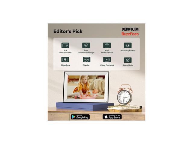 Cozyla 10.1' WXGA Wi-Fi Rechargeable Touchscreen Digital Picture Frame, Black