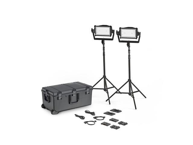 Litepanels Astra IP Half Bi-Color LED 2-Light Traveler Kit with 2x Gold Mount and V-Mount Battery Brackets