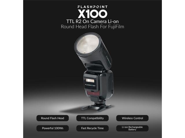 Flashpoint X100 TTL R2 On Camera Li-on Round Head Flash For Fuji With ParaSnap