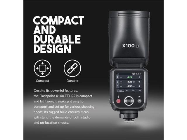 Flashpoint X100 TTL R2 On Camera Li-on Round Head Flash For Fuji With ParaSnap