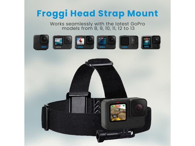 Froggi Head Strap Mount for GoPro HERO 13, 12, 11, 10, 9, 8 Camera