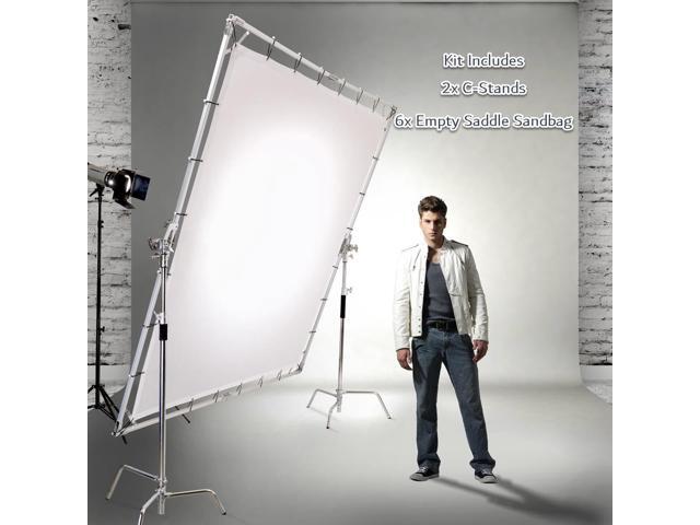 Glow 8x8' Portable Butterfly Light Modifier Collapsible Kit With 2x Flashpoint C-Stands and 6x Empty Saddle Sandbag 18lbs