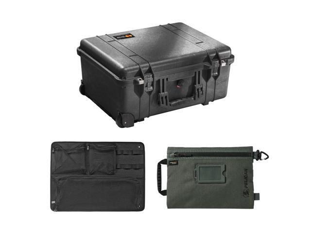 Pelican 1560 Protector Watertight Wheeled Hard Case without Foam Insert, Black, Bundle with PC1569 Lid Organizer and SPL ModPak Large Storage Pouch
