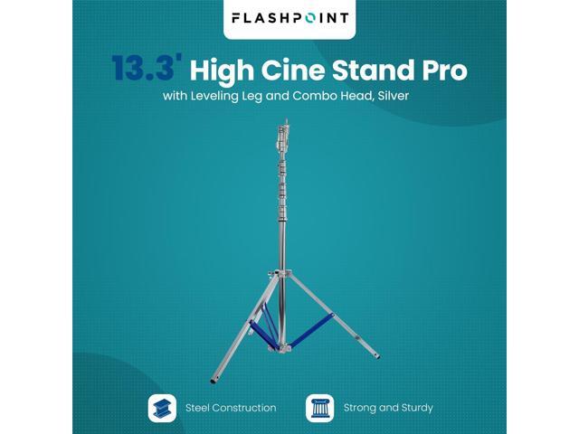 Flashpoint Flashpoint Heavy Duty 13.3ft High Cine Stand Pro with Leveling Leg and Combo Head, Silver, Max Load 39.7lb/18kg