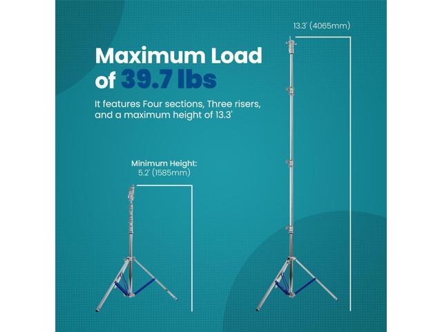 Flashpoint Flashpoint Heavy Duty 13.3ft High Cine Stand Pro with Leveling Leg and Combo Head, Silver, Max Load 39.7lb/18kg