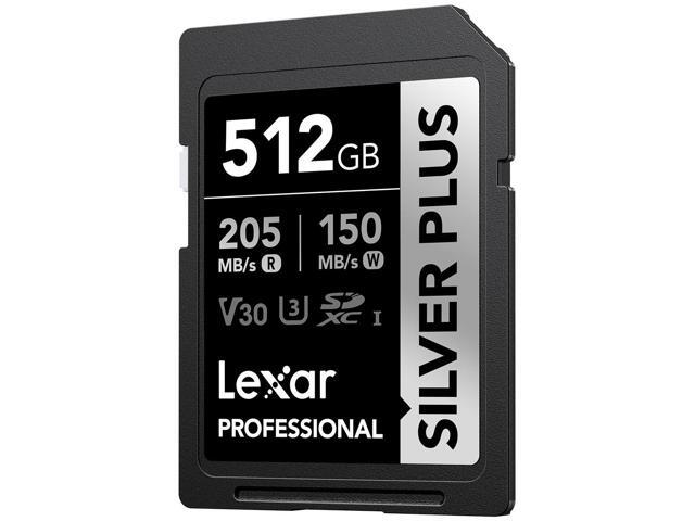 Lexar Professional 512GB Silver Plus SDXC UHS-I Card - up to 205MB/s read - C10, U3, V30, 4K UHD LSDSIPL512G-BNNNU