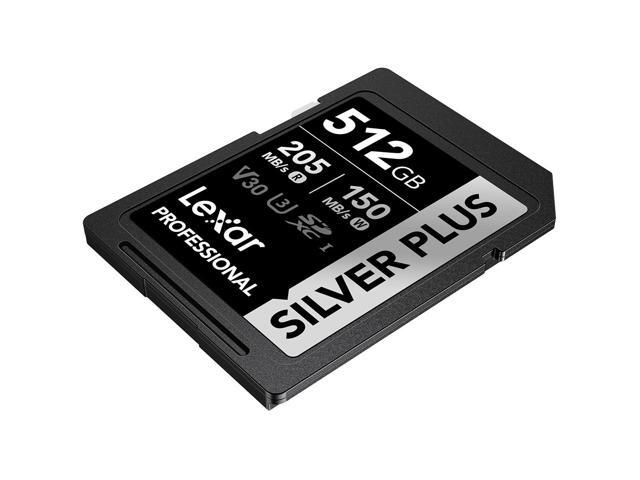 Lexar Professional 512GB Silver Plus SDXC UHS-I Card - up to 205MB/s read - C10, U3, V30, 4K UHD LSDSIPL512G-BNNNU