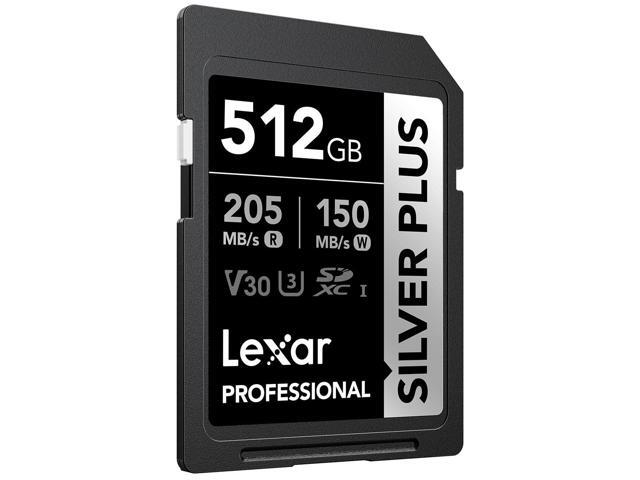 Lexar Professional 512GB Silver Plus SDXC UHS-I Card - up to 205MB/s read - C10, U3, V30, 4K UHD LSDSIPL512G-BNNNU