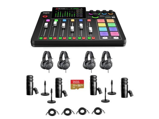 Rode RODECaster Pro II Integrated Audio Production Studio Console Bundle with 4x AT2040 Mic, 4x ATH-M20x Headphones, 4x Mic Stand, 4x M to F XLR...