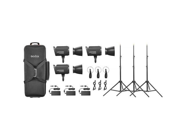 Godox Litemons LA300Bi Bi-Color LED Monolight (3-Light Kit with Stands, Black)