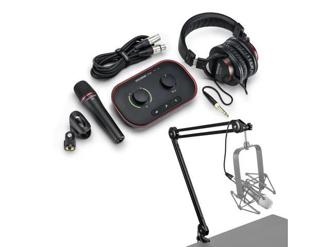 Focusrite Vocaster One Studio Essential Podcasting Kit with Vocaster DM1 Microphone and HP60v Headphones, Bundle with H & A Broadcast Arm