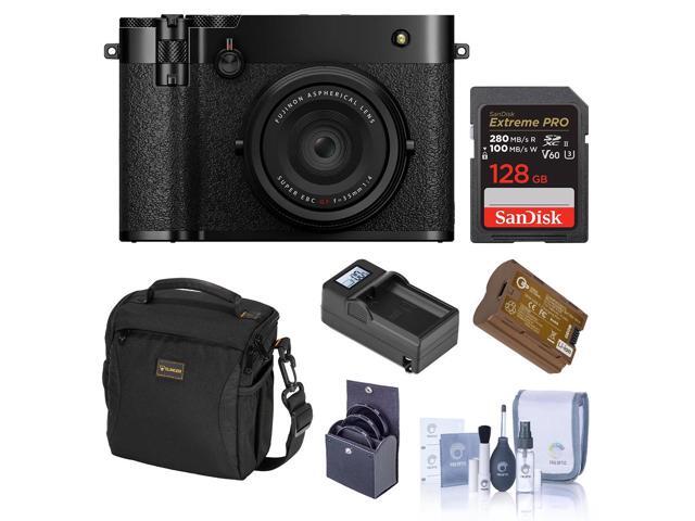 Fujifilm GFX100RF Digital Camera, Black, Bundle with 128GB Memory Card, Shoulder Bag, Extra Battery, Smart Charger Base and Plate, 49mm Filter Kit