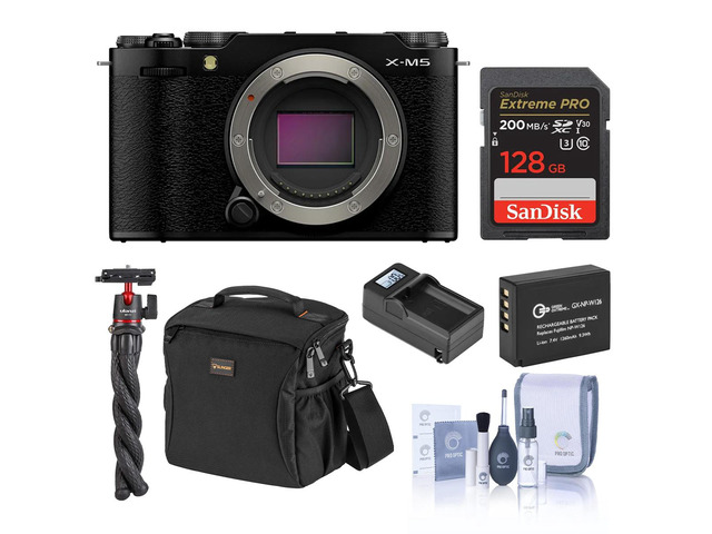Fujifilm X-M5 Mirrorless Camera, Black, Bundle with Essentials Kit