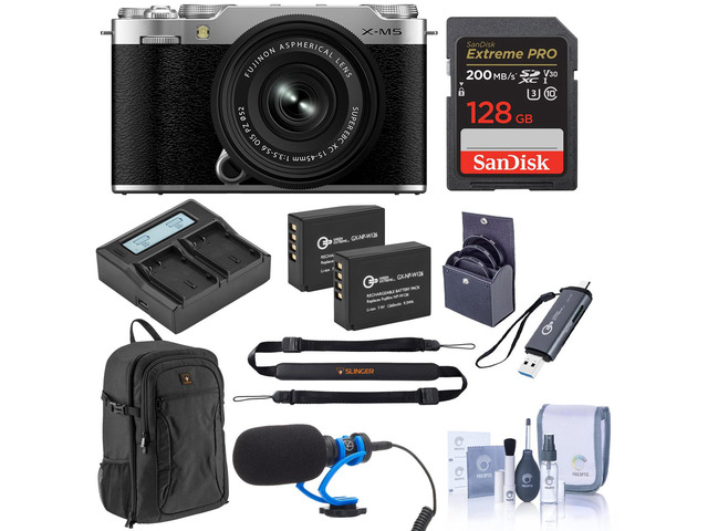 Fujifilm X-M5 Camera with XC 15-45mm f/3.5-5.6 Lens, Silver,with Accessories Kit