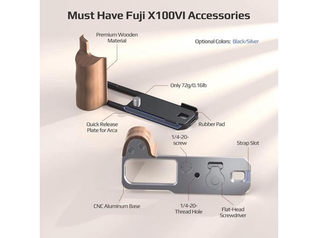 Freewell Wooden L-Bracket Handheld Grip for Fujifilm X100VI Camera, Silver