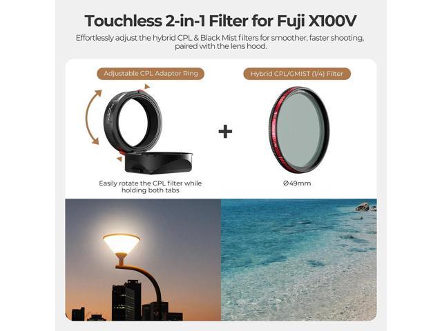 Freewell Real Lens Hood with 49mm CPL/Black Mist 1/4 Filter for Fujifilm X100 Series Camera, Black