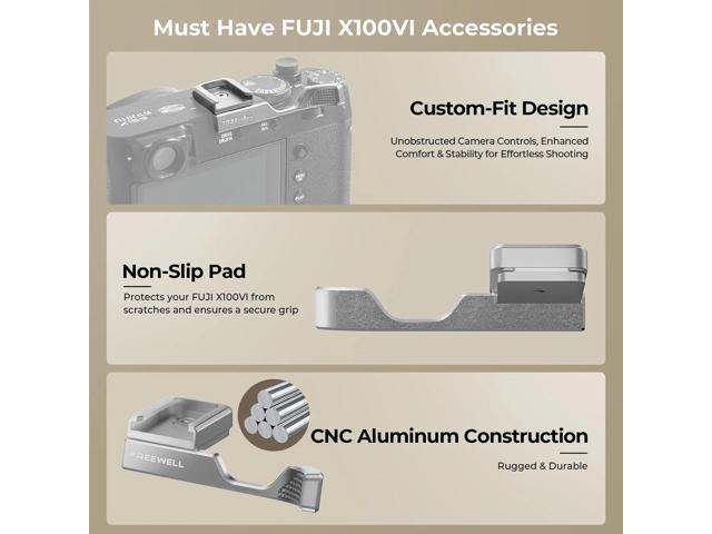 Freewell Thumb Grip with Cold Shoe Mount for Fujifilm X100VI Camera, Silver