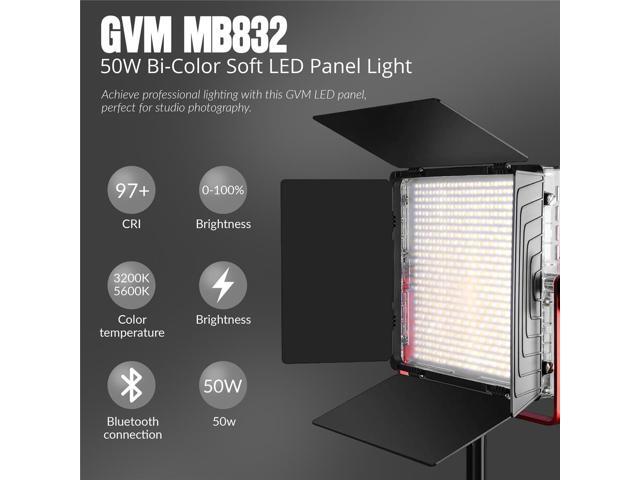 Great Video Maker MB832 50W Bi-Color Soft LED Panel 3-Light Kit, Bundle with 6x Batteries, Dual Charger and 2x Charger Plate