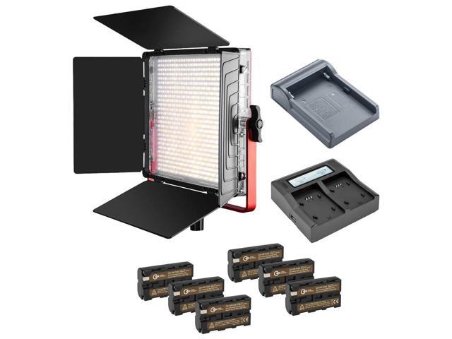 Great Video Maker MB832 50W Bi-Color Soft LED Panel 3-Light Kit, Bundle with 6x Batteries, Dual Charger and 2x Charger Plate