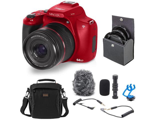 Minolta MNB10Z 64MP Digital Camera, Red, Bundle with Shotgun Microphone, 49mm Filter Kit and Shoulder Bag