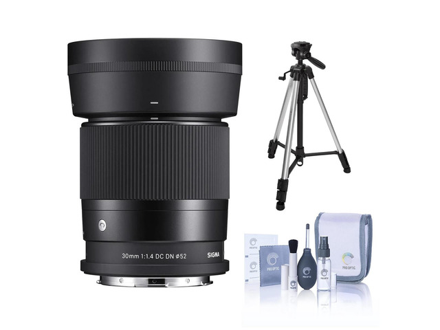 Sigma 30mm f/1.4 DC DN Contemporary Lens for L Mount, Bundle with 3-Section Tripod, Cleaning Kit