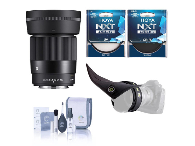 Sigma 30mm f/1.4 DC DN Contemporary Lens for Nikon Z, Bundle with 52mm UV Filter, 52mm CPL Filter, Flex Lens Shade and Cleaning Kit