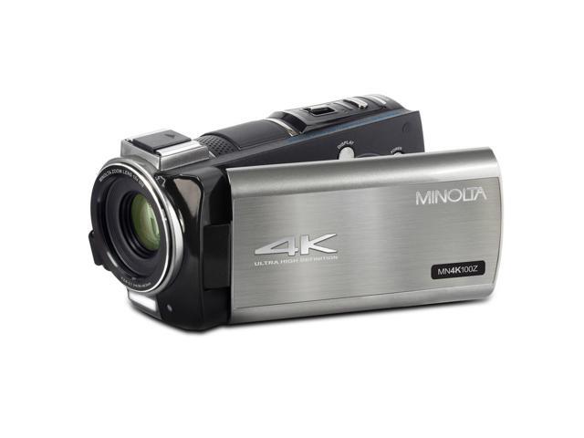 Minolta MN4K100Z 28MP 4K Ultra HD 3.5' Touchscreen Night Vision Camcorder, Gunmetal with Aluminum 3-Section Tripod with 3-Way Head, 61' Max Height...
