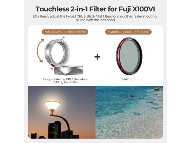 Freewell Real Lens Hood with 49mm CPL/Black Mist 1/4 Filter for Fujifilm X100 Series Camera, Silver