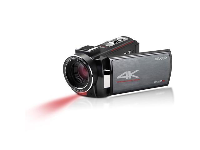 Minolta MN4K25NV 4K Ultra HD 30MP 3' Touchscreen Camcorder with Night Vision, Black with accessory kit