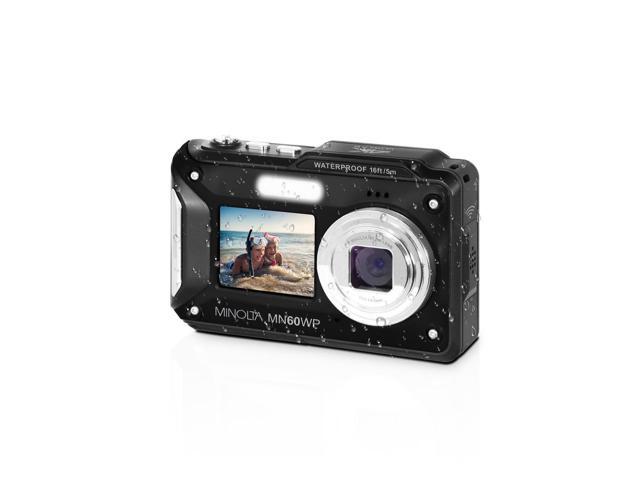 Minolta MN60WP 48MP 4K Ultra HD Dual LCD Screen Waterproof Digital Camera, Black, Bundle with 64GB Memory Card, MT-11 Tripod and USB Card Reader