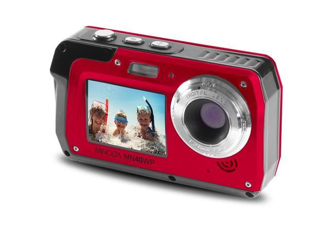 Minolta MN40WP 48MP QHD Dual LCD Screen Waterproof Camera, Red with accessory kit