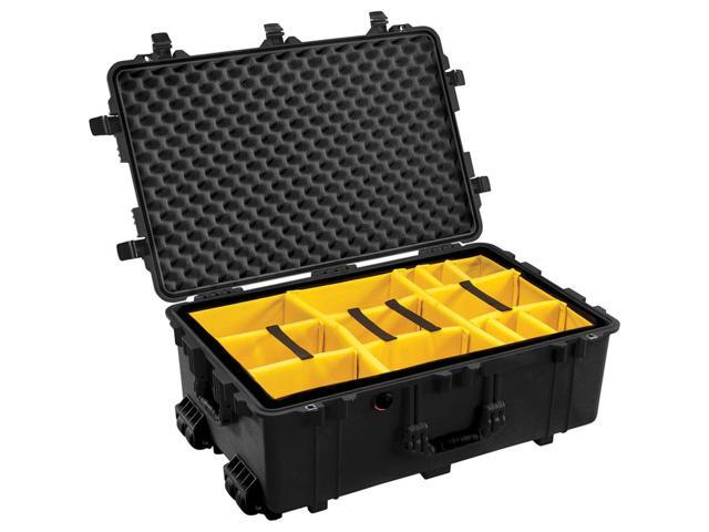 Pelican 1650 Watertight Wheeled Hard Case with Yellow Divider Set, Bundle with Foam Insert, Black
