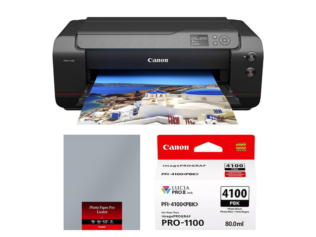 Canon imagePROGRAF PRO-1100 17' Professional Wide Format Wireless Inkjet Printer, Bundle with 17x22' Luster Photo Paper and PFI-4100 Pigment Black...