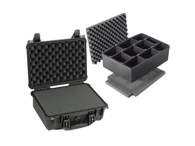 Pelican 1450 Watertight Hard Case with Foam Insert, Bundle with TrekPak Case Divider Kit, Black