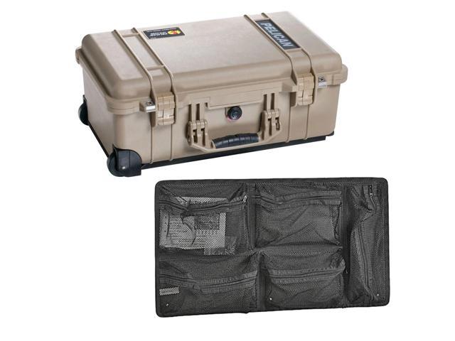 Pelican 1510 Watertight Wheeled Carry On Hard Case, Desert Tan, Bundle with 1519 Lid Organizer