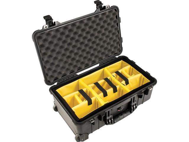 Pelican 1510 Carry On Case with Yellow and Black Divider Set and Wheels, Black with Pelican 1510mp molle panel lid organize
