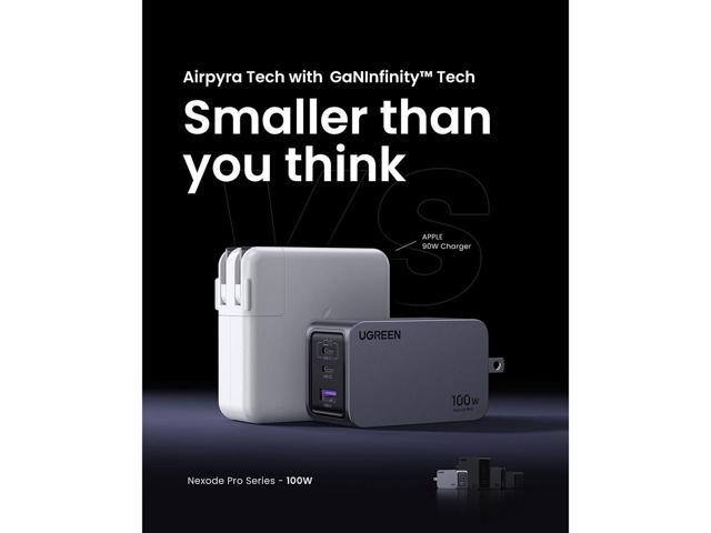 UGREEN - Nexoede Pro 100W USB-C Charger Set, PPS 3-Port Compact Foldable GaN Charger for MacBook Pro/Air, iPad, iPhone Series - Space Gray - image 6