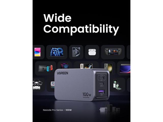 UGREEN - Nexoede Pro 100W USB-C Charger Set, PPS 3-Port Compact Foldable GaN Charger for MacBook Pro/Air, iPad, iPhone Series - Space Gray - image 8