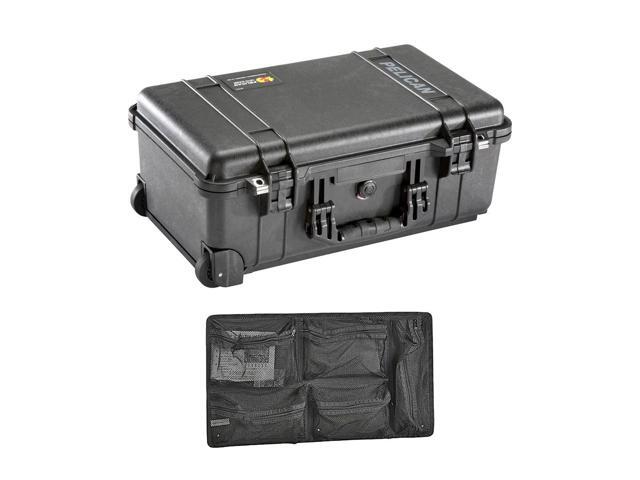 Pelican 1510 Watertight Carry On Hard Case with Foam Insert & Wheels - Charcoal Black with Pelican Attache lid organizer