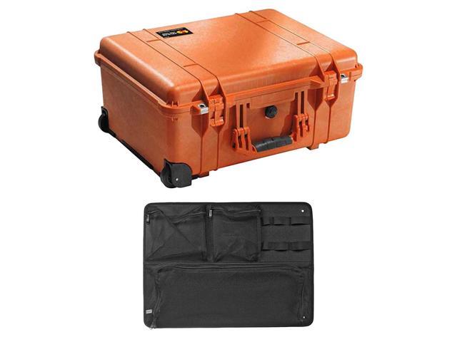 Pelican 1560 Watertight Hard Case with Cubed Foam Interior & Wheels - Orange with pelican 1569 lid organizer f/1560