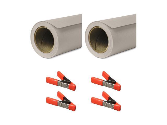 Savage 53'x36' Widetone Seamless Background Paper, Studio Gray, 2-Pack, Bundle with 4x 1-1/4x1' Steel Spring Orange Clamp