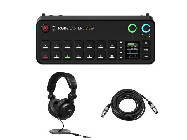 Rode RODECaster Video and Audio Production Console, Bundle with TAPH100 Monitor Headphones and 25' XLR Male to Female Microphone Cable