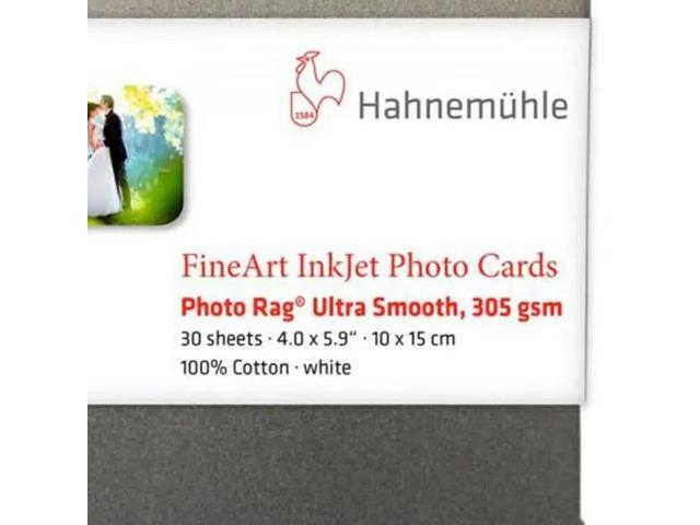 Hahnemuhle Photo Rag Ultra Smooth FineArt Inkjet Photo Card, 4x6', 30 Sheets
