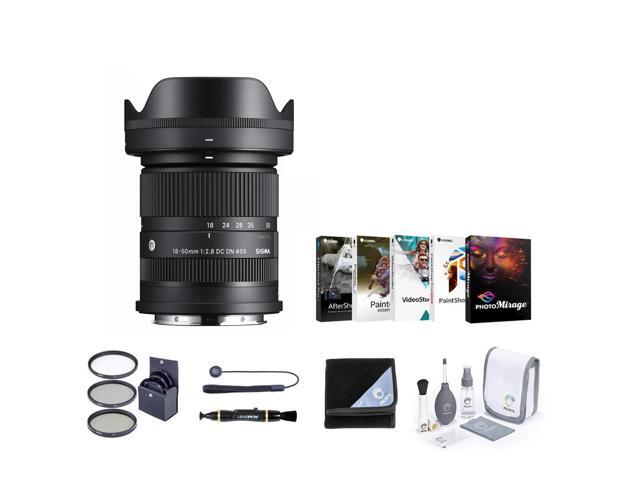 Sigma 18-50mm f/2.8 DC DN Contemporary Lens for Sony E Bundle with 55mm Filter Kit, Lens Cleaner, ProOPTIC Wrap, Cap Tether, Software Kit, Cleaning...