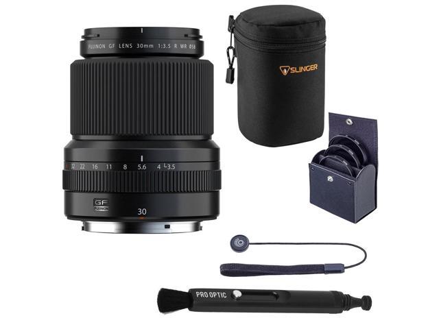 Fujifilm GF 30mm f/4 R LM WR Lens Bundle with Lens Case, 58mm Digital Essentials Filter Kit, Cap Tether, Cleaning Kit, Lens Cleaner, Case
