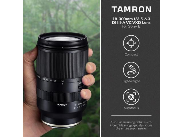 Tamron 18-300mm f/3.5-6.3 Di III-A VC VXD Lens for Sony E Bundle with 67mm Filter Kit, Lens Case, Lens Cleaner, Cleaning Kit, Universal Lens Cap...